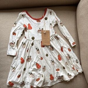 Kyte White Dress with Pumpkin Print